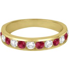 Channel-Set Ruby & Diamond Ring Band 14k Yellow Gold 1.20ctw - Allurez Diamond Ring Band, Modern Wedding Band, July Birthstone Ring, Ruby Diamond Ring, Hand Fashion, Ruby Diamond Rings, Channel Setting, Ring Ideas, Rings Engagement