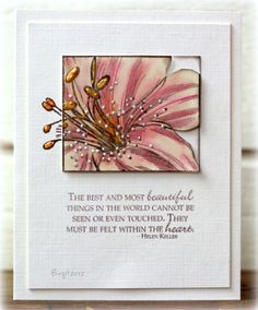 a card with an image of a pink flower