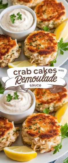 crab cakes with remoulade sauce on a plate