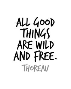 the words all good things are wild and free in black ink on a white background