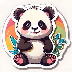 a panda bear sticker sitting on top of a white surface