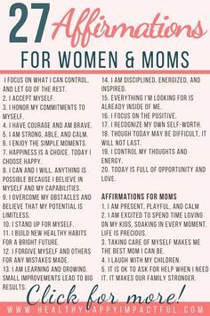 the 27 affirmations for women and moms list with text overlay