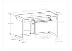 an outline drawing of a desk with measurements