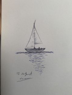 a drawing of a sailboat on the water with one person in it's boat