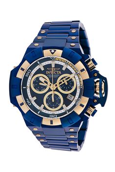 This impressive Invicta Akula watch features a Quartz movement, all in a solid blue case. Its blue metal dial is enclosed by a highly protective Flame Fusion Crystal. This watch is finished by a strong blue, gold stainless steel band, and it offers 100m water resistance.The vast power of the Akula claims notoriety. This professional Swiss-made master is armed with an impenetrable casing and a shock resistance of 28.8000vph. The Akula forged its mighty way forward, loaded with the capacity and lo Nice Watches, Mens Invicta Watches, Oyster Pearl, Best Watches For Men, Blue Cases, Invicta Watches, Buy Watches, Perry Ellis, Blue Band