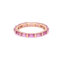 Rings 6 / Yellow Gold / 14K 14K & 18K Gold East West Pink Sapphire Eternity Ring Pink Wedding Band, Baguette Eternity Band, Pink Sapphire Band, Sapphire Eternity Ring, Bezel Set Earrings, Gold Sapphire Ring, Diamond Stacks, Bridal Diamond Jewellery, Sapphire Band