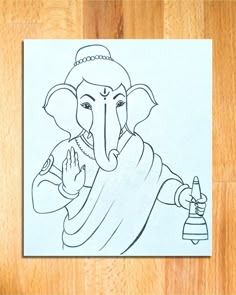 a drawing of an elephant with a person holding it's trunk in his hand