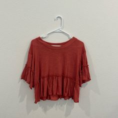 Perfect Condition, Size Large, Never Worn Casual Red Tops For Spring, Red Summer T-shirt For Day Out, Red T-shirt For Summer Day Out, Red Short Sleeve Shirt For Day Out, Red Crew Neck Top For Spring, Red T-shirt For Day Out, Red Crew Neck Blouse With Relaxed Fit, Casual Red Tops For Day Out, Casual Red Shirt For Day Out