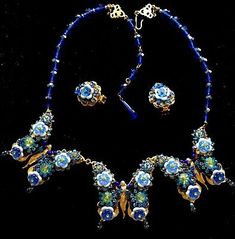 Signed Stanley Hagler NYC Ian St.Gielar Cobalt Blue Fairy Necklace Earrings Set | eBay Fairy Necklace, Blue Fairy, 2 Earrings, Flower Motif, Necklace Earring Set, Necklace Earrings, Earrings Set, Cobalt Blue, Clip On