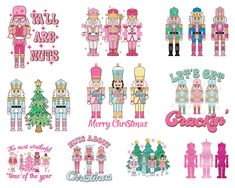 some very cute christmas stickers on a white background with the words merry christmas and nutcrackers