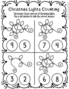 christmas lights counting worksheet with numbers to 10 and the number one on it