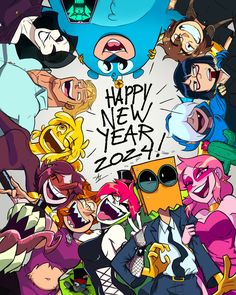 an image of cartoon characters celebrating the new year