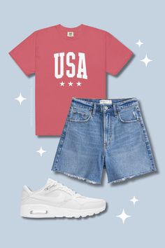 July Outfit Ideas, Slides Outfit, 4th Of July Outfit, Dad Shorts, Casual Outfit Ideas