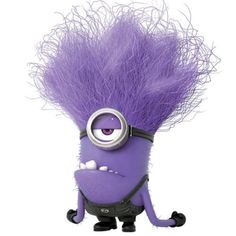 a purple minion with lots of hair on it