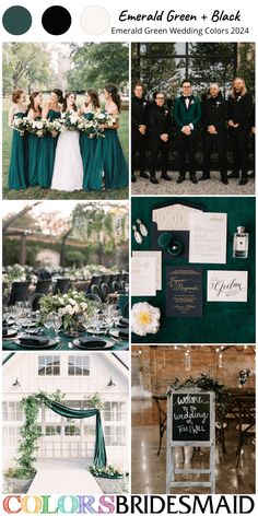 green and black wedding color palettes for the bride, groom, and guests to choose from