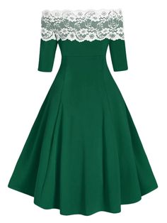 Casual bewitching, dames!?Crafted in lace the bandeau is framed by darling off-shoulder and is centered by a natural waist for a dash of retro accent.?A striking 1950s inspired dress that's set to make a serious sartorial statement, where ever you choose to wear it. Material: 100%?Polyester Color: Red, Green Length: Knee-Length Stretch: Little Stretch Zipper: Side Zipper Package Content: 1 x Dress Care Instructions: Machine Washable Size: There are 5 sizes (S/M/L/XL/XXL) available. Please allow 1950s Inspired Dress, Sequin Evening Dresses, Vintage 1950s Dresses, Standard Dress, 1920s Dress, 1940s Dresses, Bateau Neck, Rockabilly Dress, Vintage Elegance