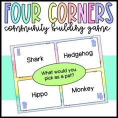 four corners community building game for kids to help them learn how to use their own words