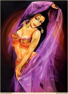 a painting of a belly dancer in purple