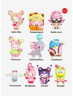 the different types of stuffed animals are shown in this image, and there is also an info