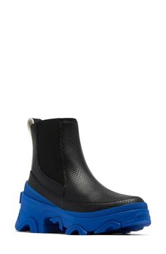 "Find SOREL Brex™ Waterproof Chelsea Boot on Editorialist. This modern Chelsea boot boasts a waterproof leather upper and a bold, chunky, high-traction heel and platform sole made to take on the demands of city living. 2 1/2\" heel; 1\" platform (size 8.5) 5 3/4\" shaft Waterproof: protects against rain, puddles and slush to keep feet dry in wet conditions Pull-on style with elastic gore insets Removable insole Leather upper/textile lining/rubber sole Imported" Black Chelsea Boots, City Living, Chelsea Boot, Sea Salt, Cobalt Blue, Chelsea Boots, Rubber Sole, Leather Upper, Boots