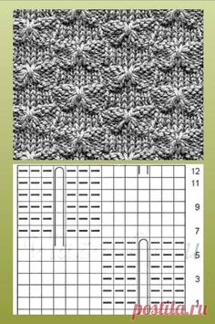 the knitting pattern is shown in black and white, with two rows of stitches on each side