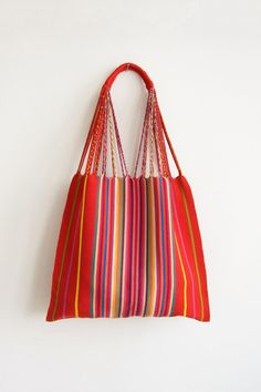 CHIAPAS Hammock Bag - Red Multicolor Hammock Bag, Backstrap Loom, Everyday Purse, Handcrafted Bags, Farmer's Market, Woven Bag, Tote Purse, Black Tote Bag, Beach Day