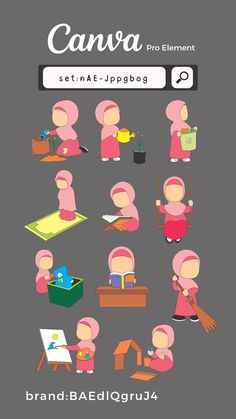 a cartoon character set with various poses and expressions for the game, canva pro element