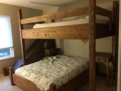 the bunk bed is made up and ready for someone to use it in their home