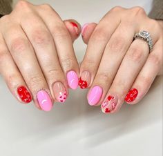 Valentines Gel Nails Ideas Short, Tippy Tap, Cute February Nails, Trendy Almond Nails, Nail Art Black, Nail Cute, Concert Nails, Nail Pink, Nail Red