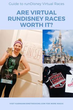 a woman standing in front of a castle with the words, are virtual rundisney races worth it?