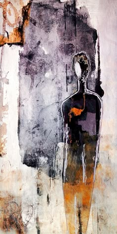 an abstract painting of a person standing in front of a wall