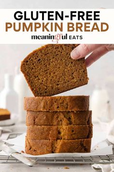 gluten - free pumpkin bread stacked on top of each other with the text overlay