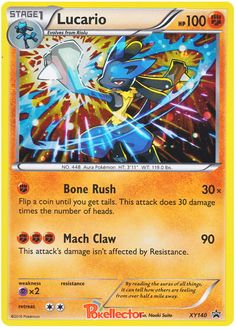 a card with an image of a blue and yellow pokemon