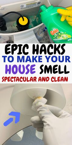 an open toilet with the words epic hacks to make your house smell spectacular and clean