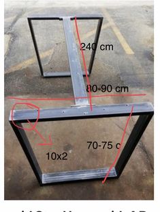 an image of a metal frame with measurements for it and the height of each piece