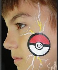 Painting Ideas Pokemon, Kids Face Paints, Sports Face Paint, Pokemon Facepaint, Boys Face Painting, Disney Face Painting, Pokemon Makeup, Mask Face Paint