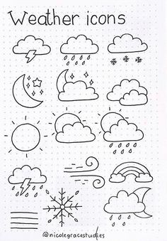 the weather icons are drawn in black ink on a sheet of paper with white writing