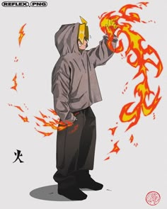 a man in a hoodie holding a fireball