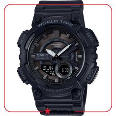 The inclusion of a 10-year battery keeps this Casio watch accurate and able to deliver a brilliant collection of features through a handsome all-black analog-digital presentation. Elapsed Time, Countdown Timer, Black Resin, Am Pm, Label Printer, 100m, Casio Watch, Accessories Watches, Chronograph