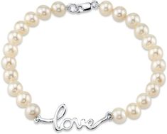 6.0-6.5mm White Freshwater Cultured Pearl Love Necklace Elegant Pearl Bracelet For Valentine's Day, Elegant White Pearl Bracelet For Valentine's Day, Silver Centerpiece, Pearl Love, Beaded Necklace Diy, Necklace Diy, Freshwater Cultured Pearls, Love Necklace, Buying Jewelry