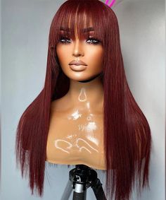 Product Details Brand: Karlami Hair Hair Material: 100% Human Hair Style: Straight Wig With Bang Hair Color: Reddish Brown #33 Colored Human Hair Wigs Density: Natural 150% density & Full 180% density Lace Area: 13x4 inch Lace Frontal Wig Lace Type: Transparent lace,melt down perfectly,match all skins Hairline: Super Natural-looking Pre-Plucked Hairline with Baby Hair Cap Size: Average size 22.5 inches, multiple clips & an adjustable band inside the wig for a secure fit Can Be Dyed: Yes Shipping Copper Bangs, Hair Color Reddish Brown, Brown Straight Wig, Colored Human Hair Wigs, Straight Wig With Bangs, Bang Hair, Fav Hairstyles, 13x4 Lace Front Wig, Wig Lace