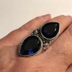 Stunning 925 Sterling Silver Blue Sapphire Ring Size 8 8 Carats Of Blue Sapphire Stones Sapphire Stones, Real Diamond Rings, Spinel Ring, Amethyst And Diamond Ring, Marcasite Ring, Estate Rings, Blue Sapphire Rings, Sapphire Stone, Blue Topaz Ring