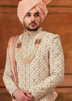 Designer Peach Wedding Pakistani Sherwani With Kurta Chudidaar
Designer custom made Peach fully embroidered sherwani with chudidar . The latest heavy silk embroidered sherwani is best choice for reception wear . It is suited for Indian and Pakistani wedding wear . 
One of the standout features of this sherwani is the intricate embroidery adorning its surface. Our skilled artisans have meticulously handcrafted every detail, using fine threads and intricate patterns that showcase traditional Indian craftsmanship at its best. The embroidery showcases a harmonious blend of motifs, ranging from floral designs to intricate geometric patterns, creating a visually stunning ensemble that captures attention and admiration . Please note there can be slightly difference between the image and the pro Satin Kurta, Wedding Pakistani, Silk Stoles, Stylish Winter Outfits