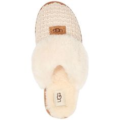 Perfect to snuggle up indoors or to step outside in sporty style, the UGG® Cozy sweater-knit slippers chase the chills with chic faux-sheepskin collars and linings..1-1/4' heel.Round-toe slip-on slippers.Sheepskin collar; twill trim; suede label with embossed UGG® logo at vamp; woven label with UGG® logo on insole,.Durable Treadlite by UGGâ¢ sole for comfort.Faux shearling cuff and lining.Wool/acrylic knit upper; acrylic faux-shearling cuff & lining; polyester binding; manmade sole.Imported Ugg Cozy Knit Slippers, Knit Slippers, Slippers Online, Shearling Slippers, Cute Slippers, Ugg Slippers, Knitted Slippers, Slippers Cozy, Cozy Chic