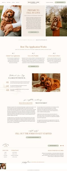 Showit Website Design for Dog Breeders Dog Website, Dog Website Design, Dog Website Design Inspiration, Pet Website Design Inspiration, Dog Rescue Website Design, Dog Breeder Website Design, Webpage Layout, Photographer Website Design