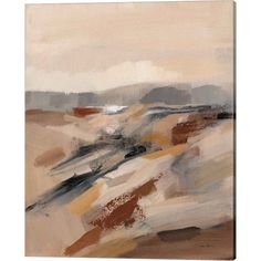 an abstract painting with brown, beige and white colors on the side of a hill