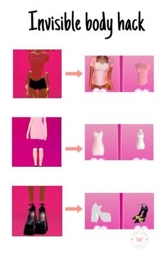 the invisible body hack is shown in pink and black, with images of women's legs