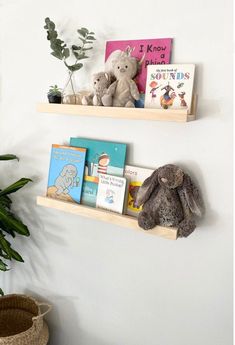 "These beautiful, sturdy, floating shelves are perfect for displaying all of your books, baby items, picture frames, kitchen decor, bathroom items, and lots more!  They're a gorgeous addition to almost any room in your home.   Each piece is handcrafted from carefully selected solid pine wood and features high quality stains and materials. CUSTOMIZE: You can choose your desired length, colour, and either a single shelf or a set of two!  The pictures shown are a variety of 18\" and 24\" lengths an Picture Ledge Bookshelf, Shelves Baby Room, Sturdy Floating Shelves, Bookshelf Floating Shelves, Wooden Picture Ledge, Bookshelf Floating, Baby Room Shelves, Crib Accessories, Bedroom Shelves