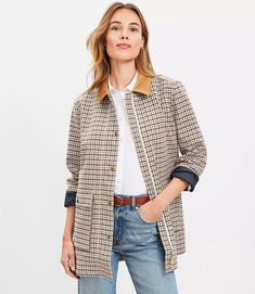 750747 Cyndi Spivey, Barn Jacket, Outerwear Trends, Coat Trends, Shirt Tucked In, Easy Shape, Petite Jacket, Grey Outfit, Dress With Cardigan