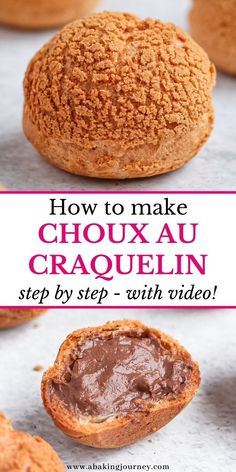 how to make choux au crauelin crispy cream puffs with text overlay